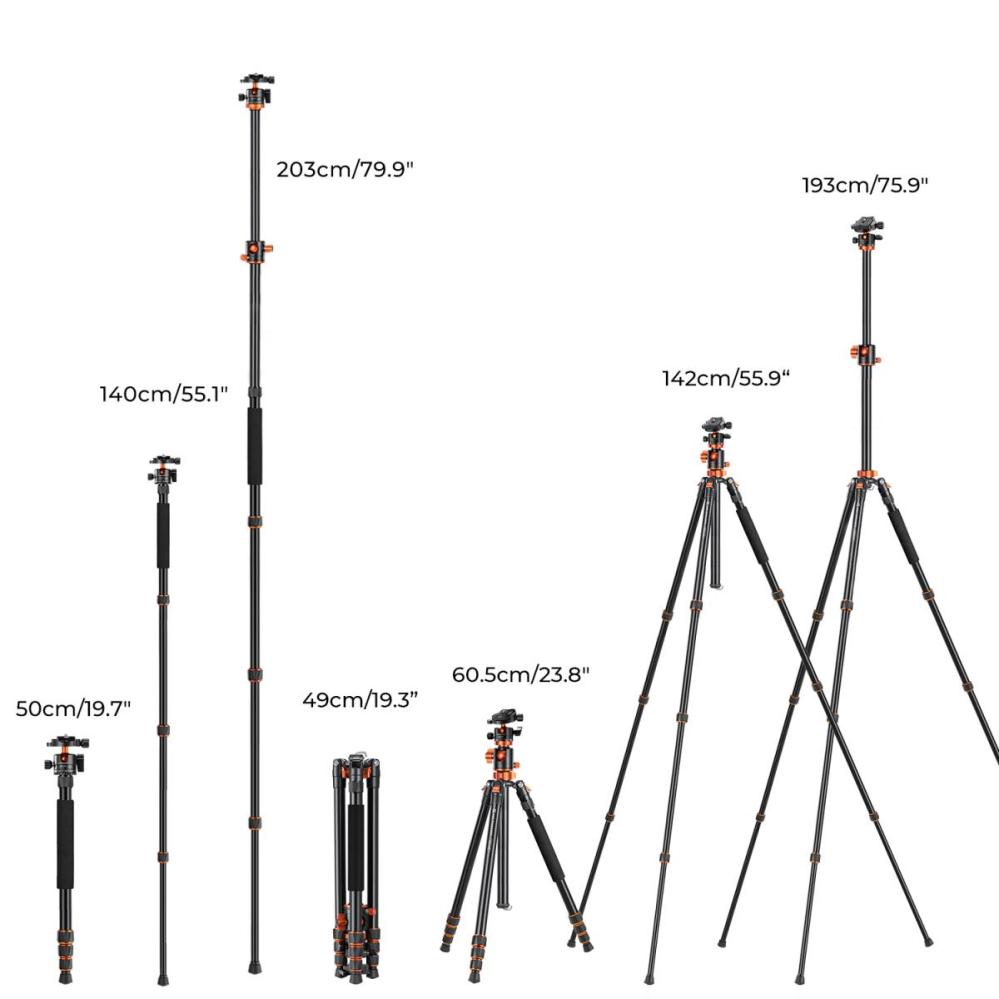 K&F Concept K&F Concept Kamerastativ med kulehode & fällbar midtsøyle 193cm