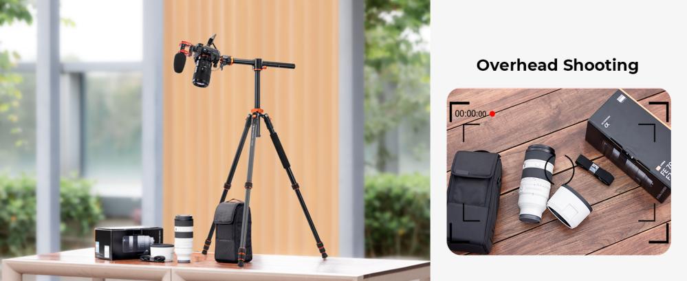 K&F Concept K&F Concept Kamerastativ med kulehode & fällbar midtsøyle 193cm