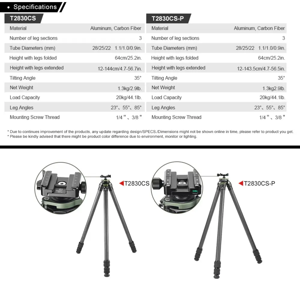 Sunwayfoto Sunwayfoto T2830CS karbonfiberstativ 144cm for tung utstyr foto/jakt 20 kg