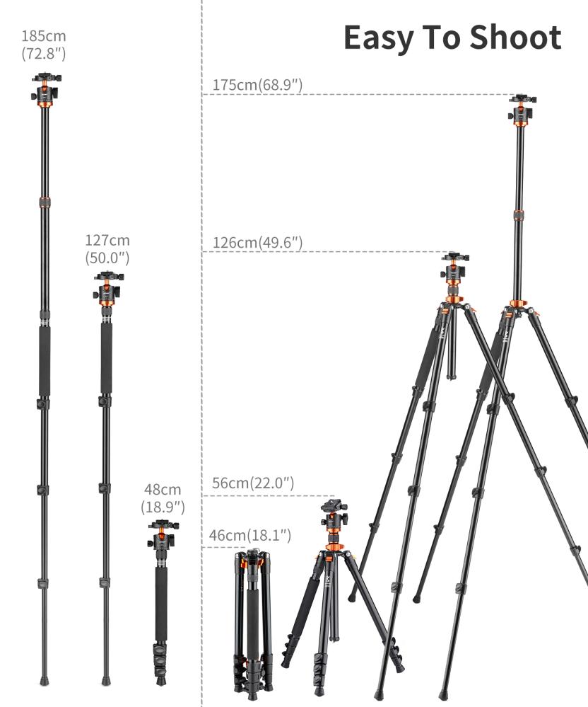 K&F Concept K&F Concept Kamerastativ med Panorama kulehode 175cm KF09.089V1