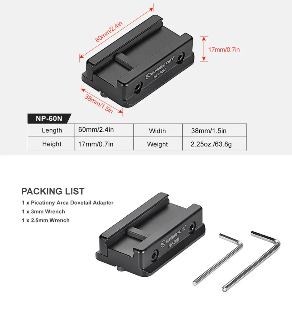 Sunwayfoto Sunwayfoto np-60n Nato Picatinny adapter till Arca Swiss