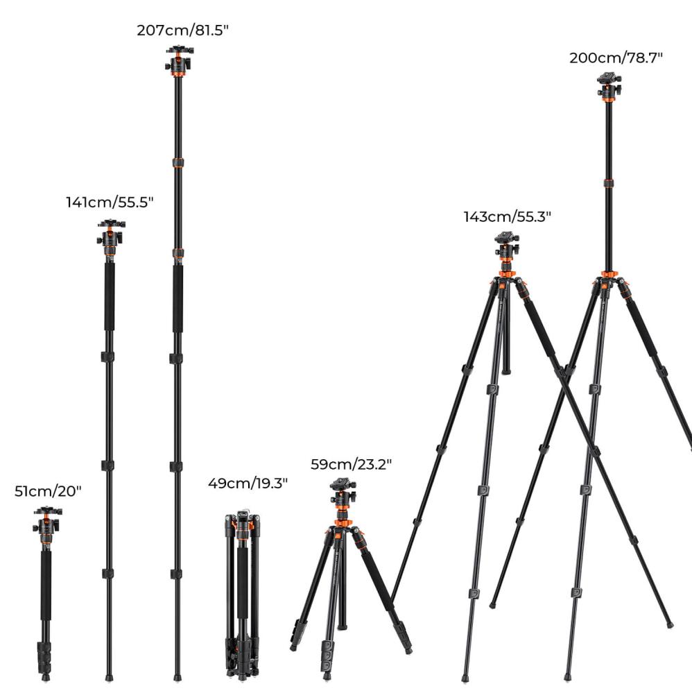 K&F Concept K&F Concept Kamerastativ med kulehode & midtsøyle 200cm 10kg