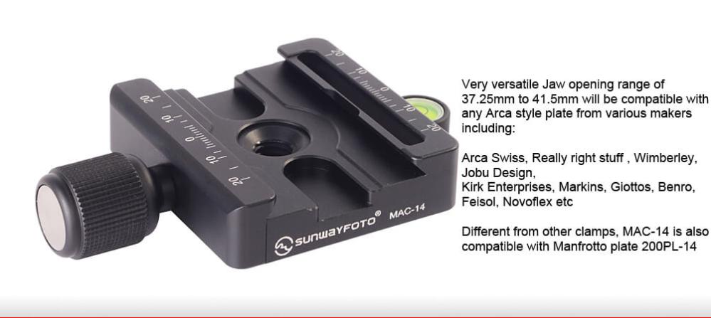 Sunwayfoto Sunwayfoto mac-14 fäste for manfrotto & Arca Swiss plattor