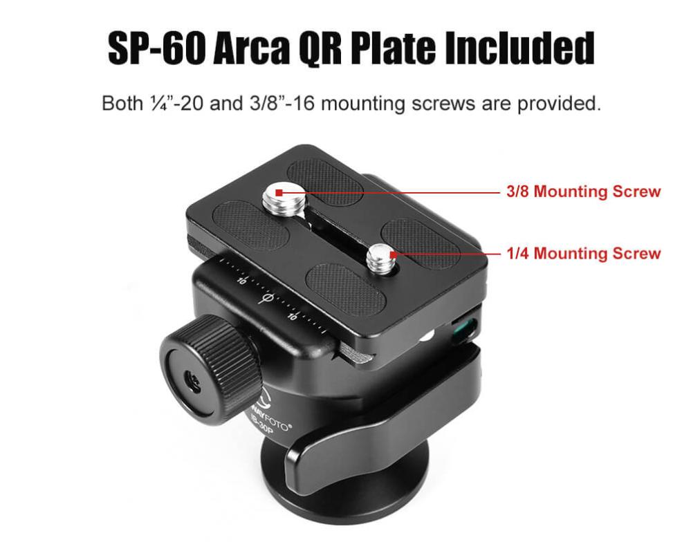Sunwayfoto Sunwayfoto IB-30P Lavprofilskulehode inverted med feste Picatinny & Arca Swiss