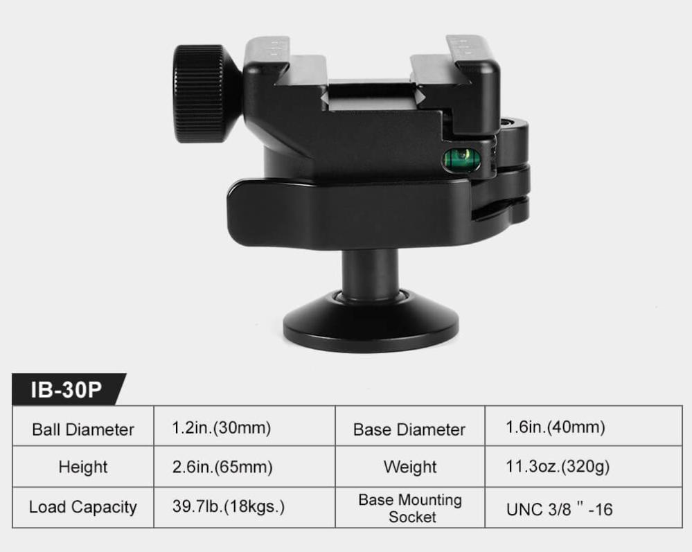 Sunwayfoto Sunwayfoto IB-30P Lavprofilskulehode inverted med feste Picatinny & Arca Swiss