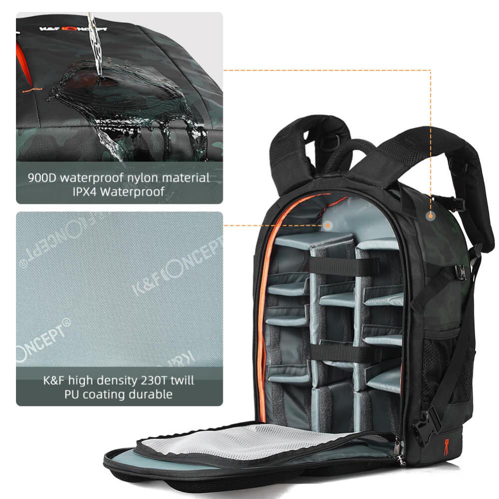 K&F Concept K&f concept kameraryggsekk med stor kameraförvaring ipx4