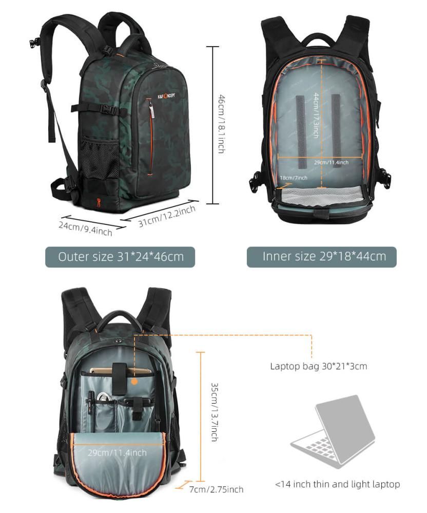 K&F Concept K&f concept kameraryggsekk med stor kameraförvaring ipx4