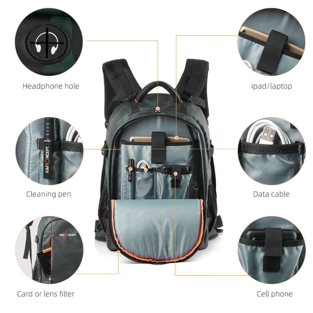 K&F Concept K&f concept kameraryggsekk med stor kameraförvaring ipx4