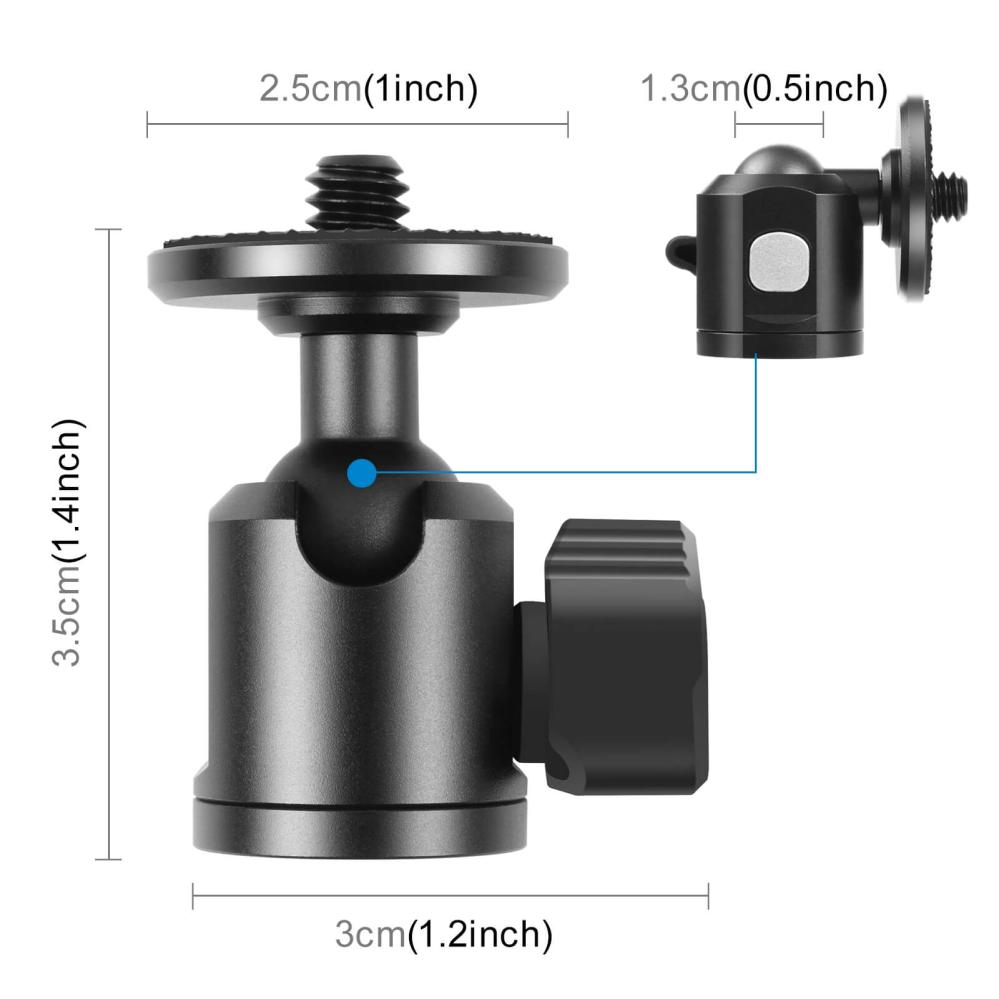 Puluz Puluz kulehode mini 1/4-tum hanngjeng med knopplås
