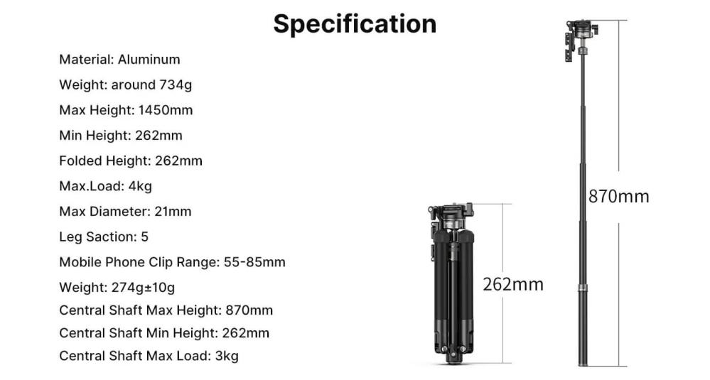 Ulanzi Ulanzi MT-63 Portabelt Kamerastativ 145cm med mobilholder