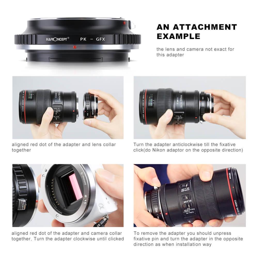 K&F Concept K&F Concept Objektivadapter for Pentax K objektiv for Fujifilm GFX kamerahus