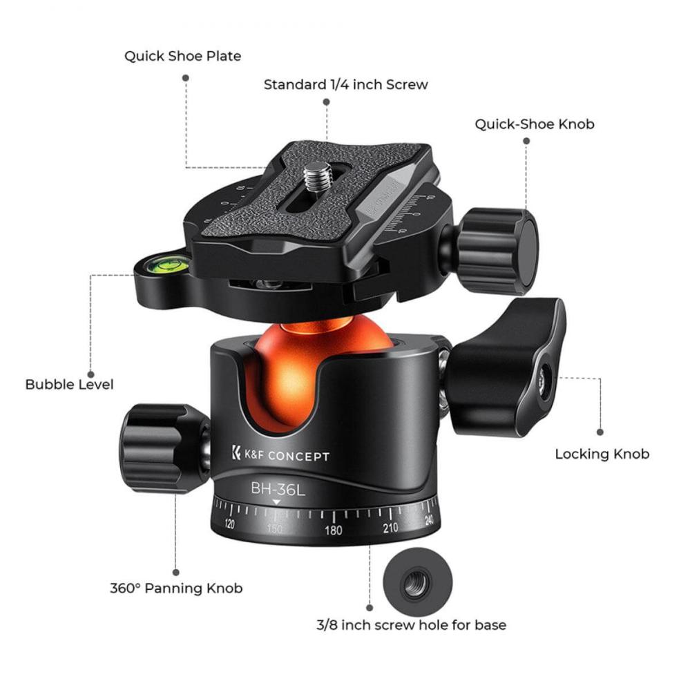K&F Concept K&F Concept kulehode med panoramaindeksering for kamerastativ 16kg