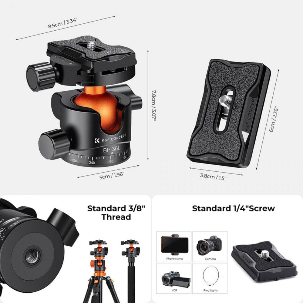K&F Concept K&F Concept kulehode med panoramaindeksering for kamerastativ 16kg