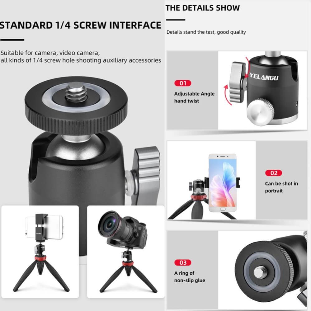 YELANGU YELANGU LW-A01 Liten kulehode av metall for mobilholder eller mindre kamera