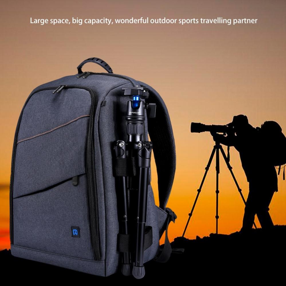 Puluz Puluz Kameraryggsekk grå med regndeksel for 1st dslr + 3-6st objektiv 26l