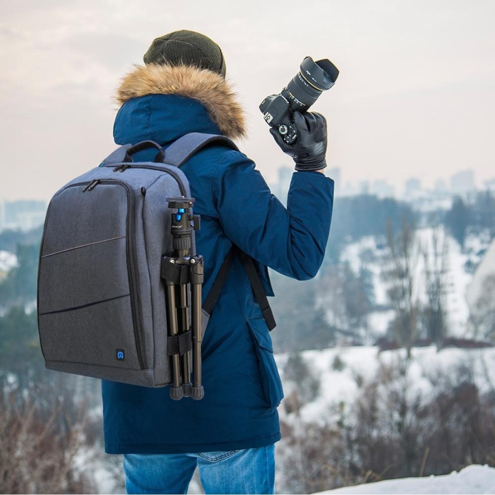 Puluz Puluz Kameraryggsekk grå med regndeksel for 1st dslr + 3-6st objektiv 26l