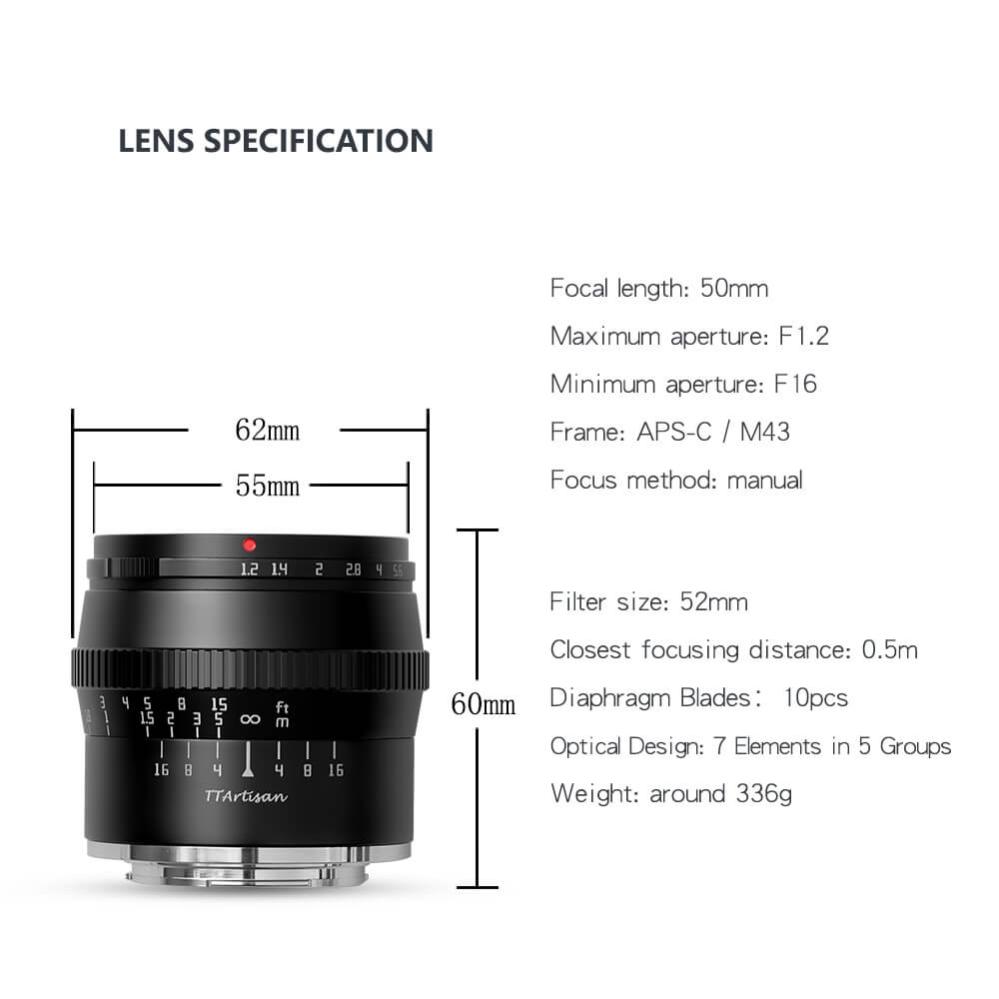 TTArtisan TTArtisan 50mm f/1.2 objektiv APS-C for Canon EOS M