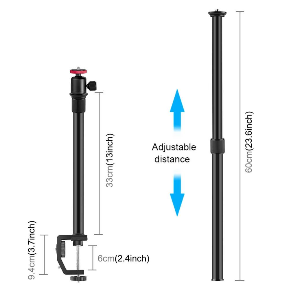 Puluz Puluz Bordsstativ 33-60cm med C-klämma & kulehode