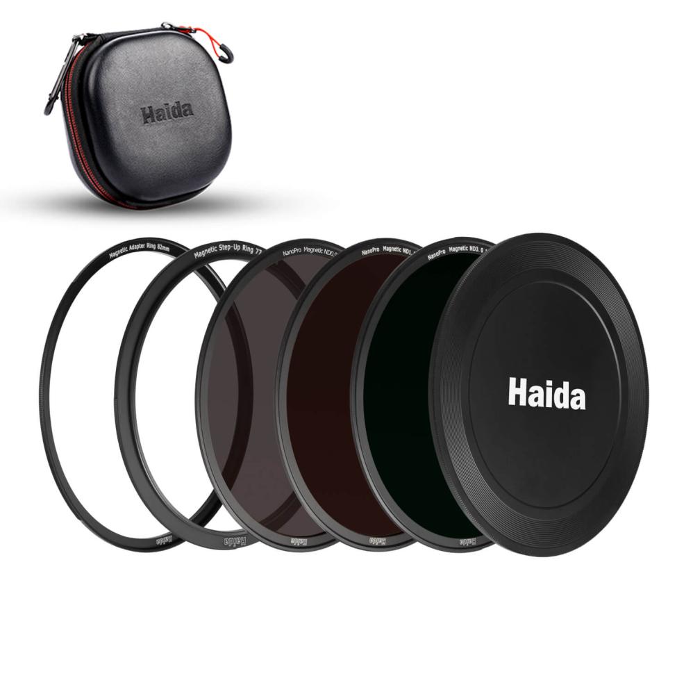 Haida Haida 77–82mm Magnetisk ND-filterpakke ND8 ND64 ND1000 & filterveske