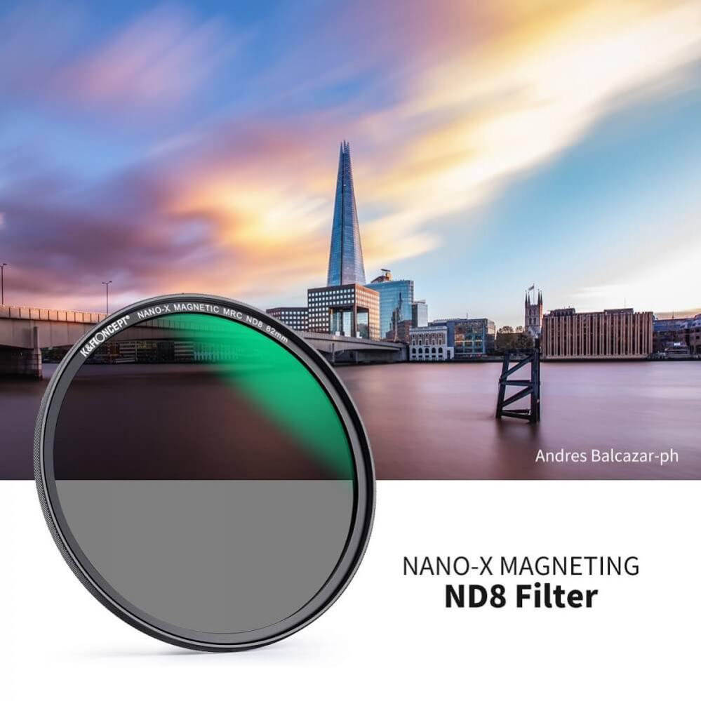 K&F Concept K&F Concept Magnetisk ND-filter ND8 med adapterring & magnetlokk