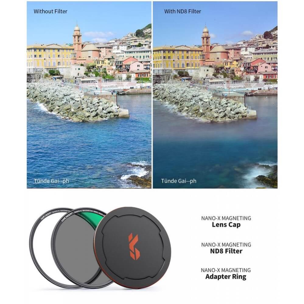 K&F Concept K&F Concept Magnetisk ND-filter ND8 med adapterring & magnetlokk
