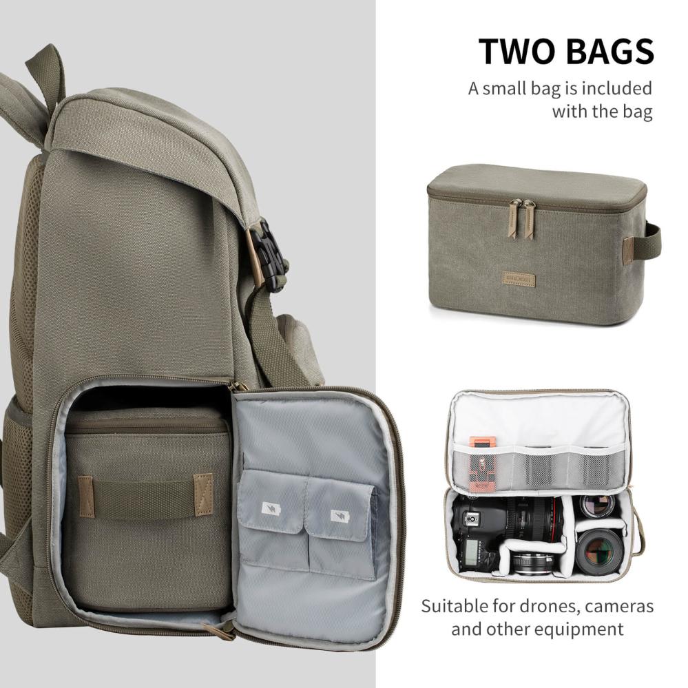 K&F Concept K&f concept kameraryggsekk kamoflagegrön canvas uttakbar innerbeskyttelse