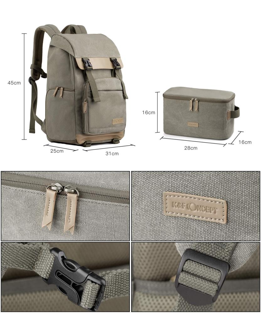 K&F Concept K&f concept kameraryggsekk kamoflagegrön canvas uttakbar innerbeskyttelse