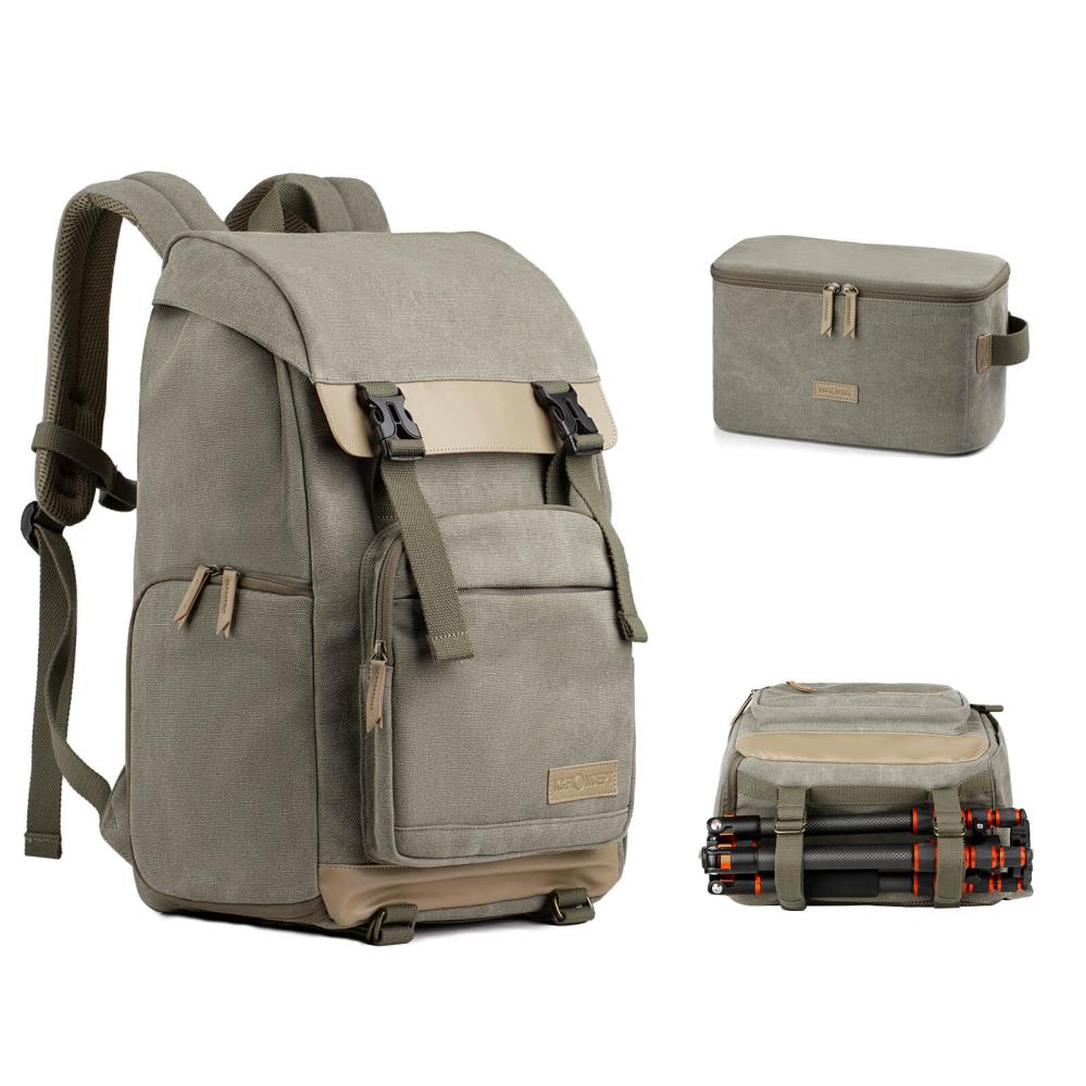 K&F Concept K&f concept kameraryggsekk kamoflagegrön canvas uttakbar innerbeskyttelse