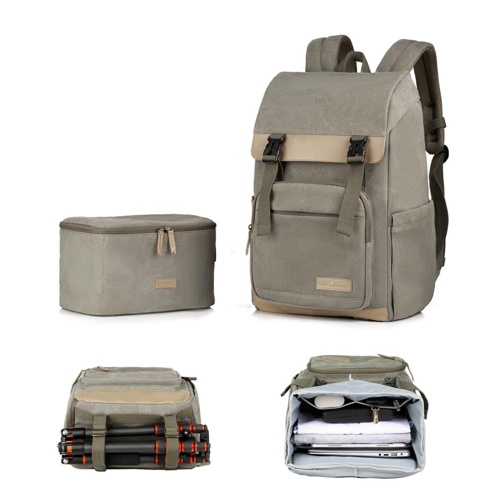K&F Concept K&f concept kameraryggsekk kamoflagegrön canvas uttakbar innerbeskyttelse