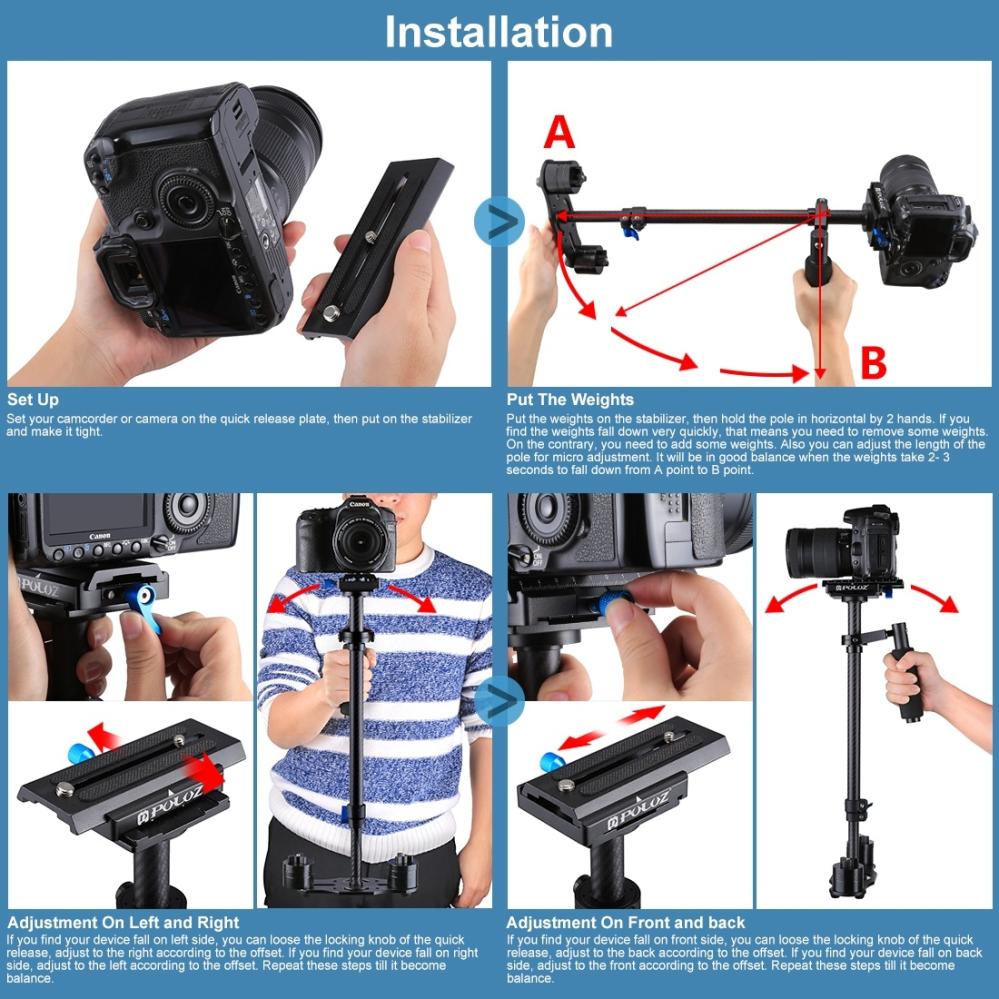 Puluz Puluz håndholdt karbonfiberstabilisator for DSLR / DV-kameraer (38