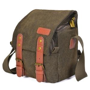 Caden Caden Skulderveske til kamera i canvas khaki 23x28x38cm