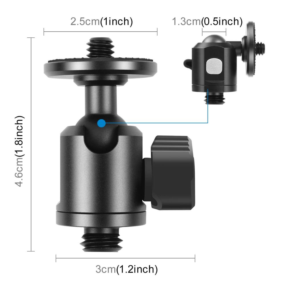 Puluz Puluz kulehode mini 1/4-tum hanngjeng med knopplås
