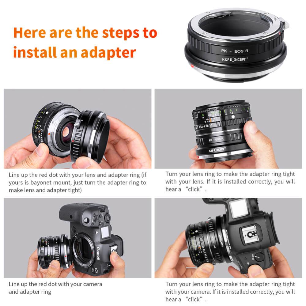 K&F Concept K&F Concept Objektivadapter for Pentax K objektiv for Canon EOS R kamerahus