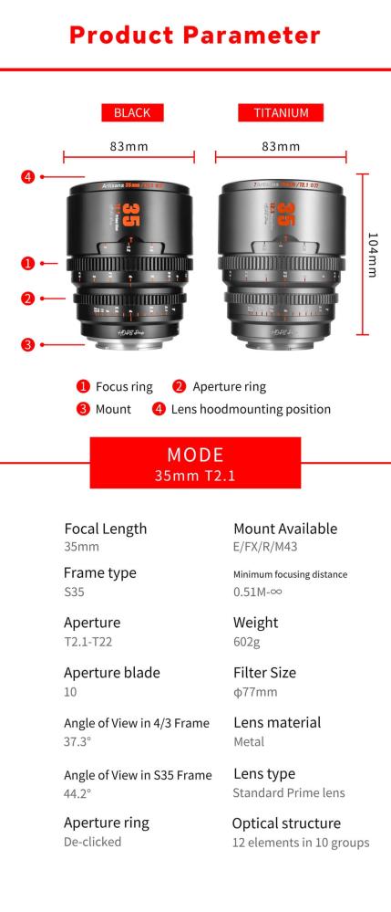 7Artisans 7Artisans 35mm T2.1 S35 Cine objektiv for Micro 4/3 – Perfekt for filmskaping