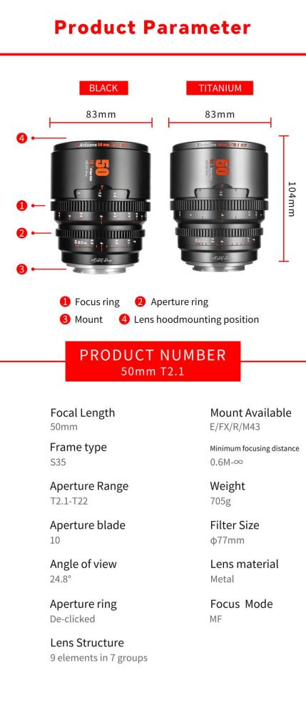 7Artisans 7Artisans 50mm T2.1 S35 Cine objektiv for Fujifilm X – Perfekt for filmskaping