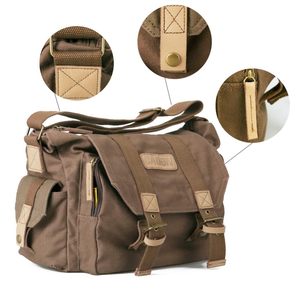 Caden Caden Axelveske for kameraet i canvas kaffe 23x28x38cm
