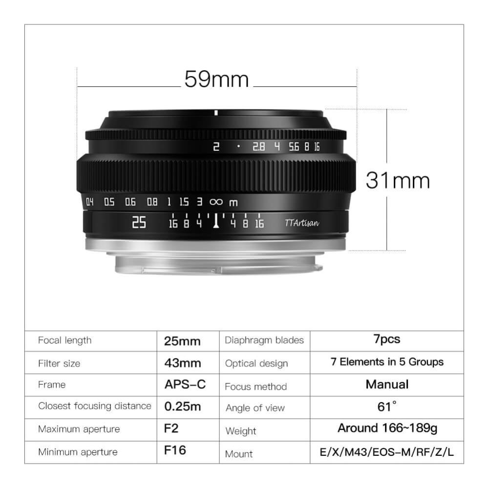 TTArtisan TTArtisan 25mm f/2.0 objektiv APS-C for Micro 4/3