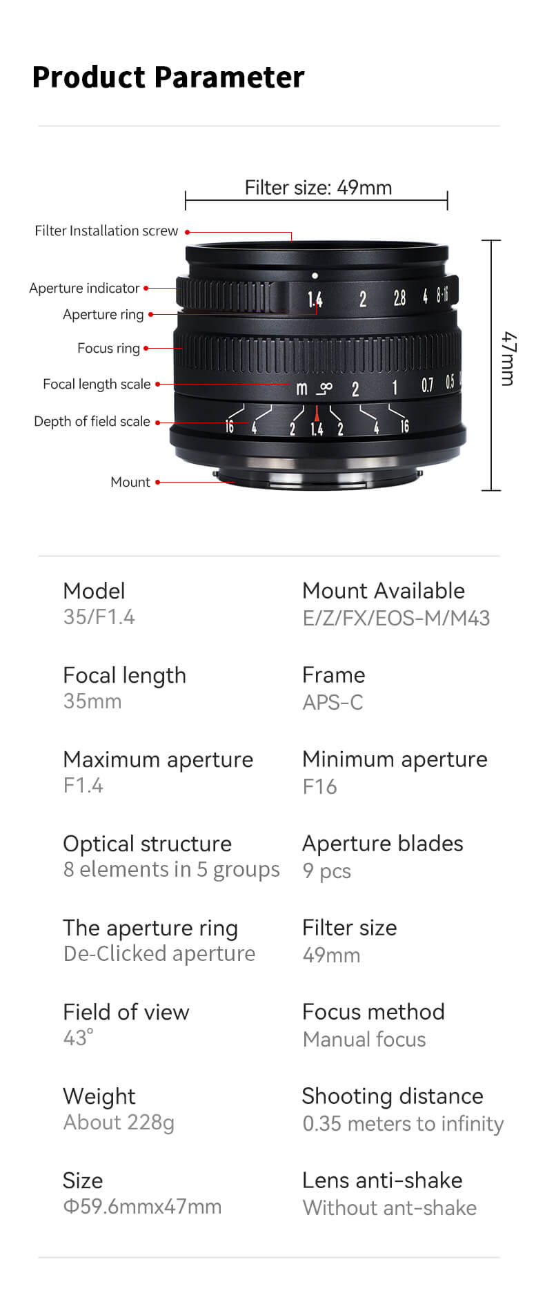 7Artisans 7Artisans 35mm f/1.4 objektiv APS-C for Fujifilm X