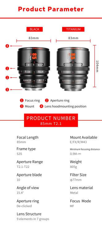 7Artisans 7Artisans 85mm T2.1 S35 Cine objektiv for Fujifilm X – Perfekt for filmskaping