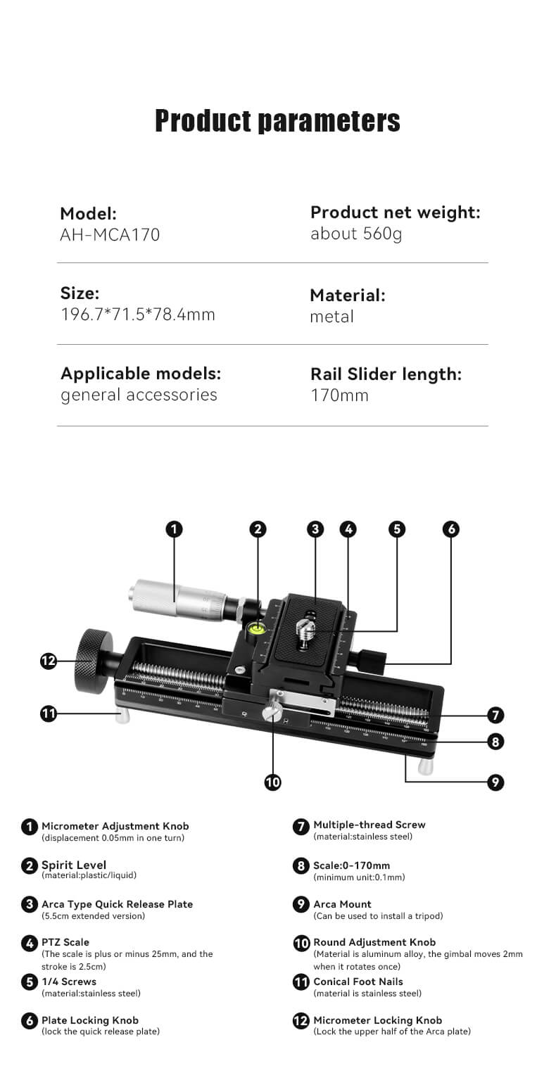 AstrHori AstrHori AH-MGA170 Makroslede med exakt fokusjustering 0.05mm
