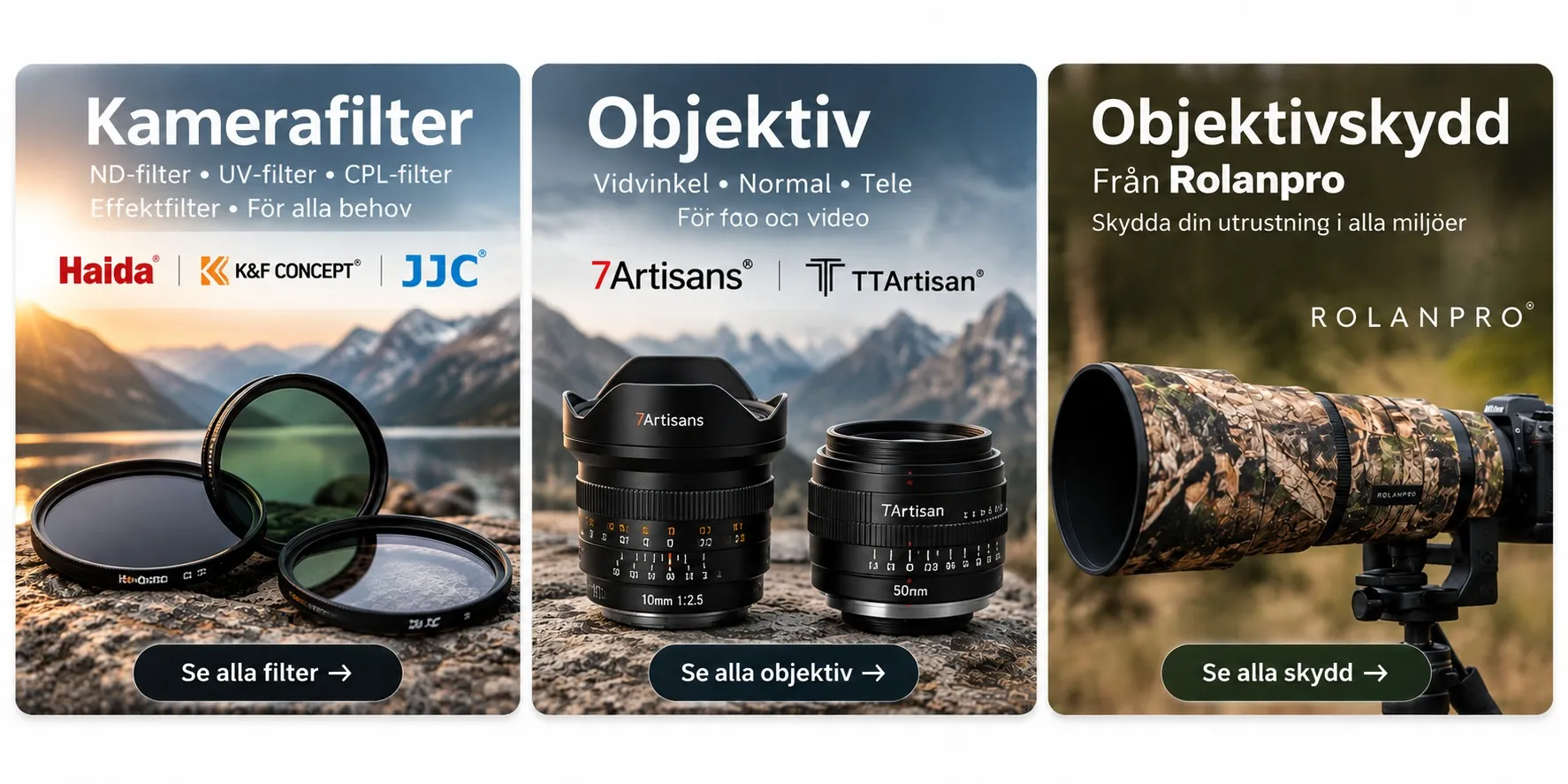Kamerafilter, objektiv och objektivskydd