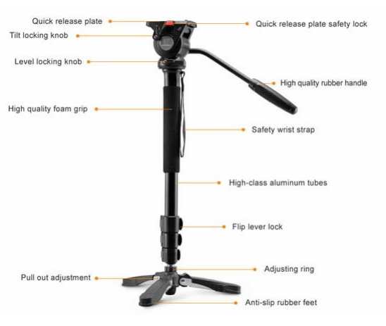 Weifeng Weifeng Enbensstaiv med videohode & føtter 146cm 2.5kg
