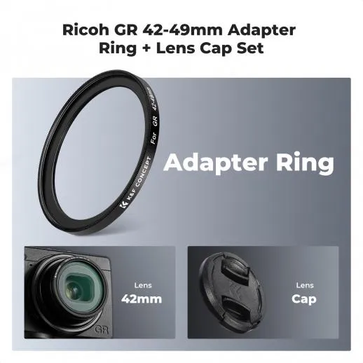 K&F Concept K&F Concept Step Up Ring 42-49 och objektivdeksel for Ricoh GR-serien