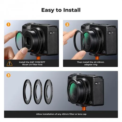 K&F Concept K&F Concept Step Up Ring 42-49 och objektivdeksel for Ricoh GR-serien