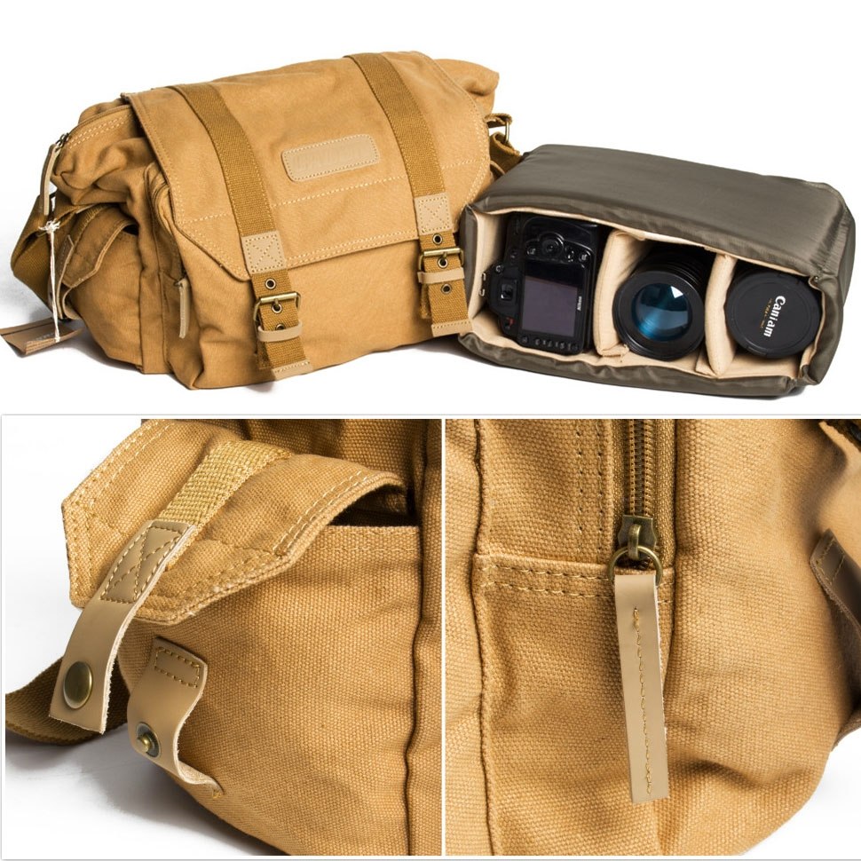 Caden Caden Axelveske for kameraet i canvas khaki 38x2813cm