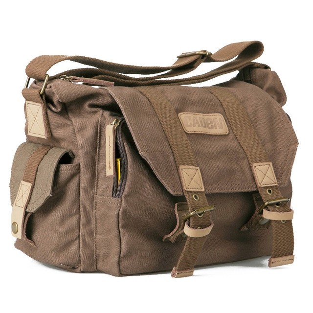 Caden Caden Axelveske for kameraet i canvas kaffe 23x28x38cm
