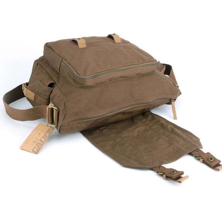 Caden Caden Axelveske for kameraet i canvas kaffe 23x28x38cm