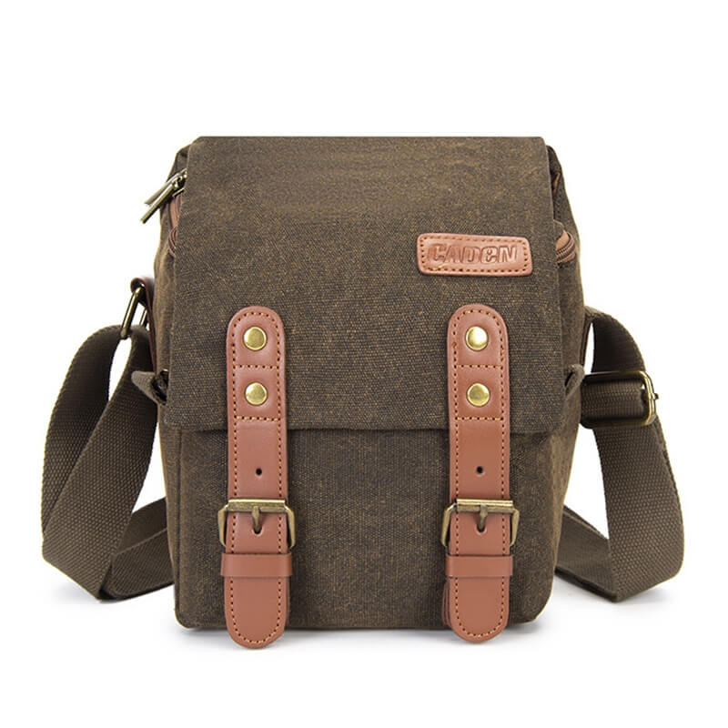 Caden Caden Skulderveske til kamera i canvas khaki 23x28x38cm