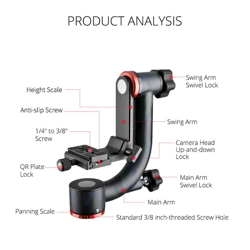 YELANGU Yelangu A203 Robust gimbal av karbonfiber for tyngre kameraer og objektiv 25kg