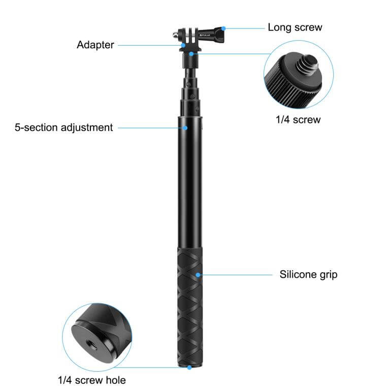 Puluz Puluz selfiestang 110cm utdragsbar for kamera/mobil/actionkamera av metall